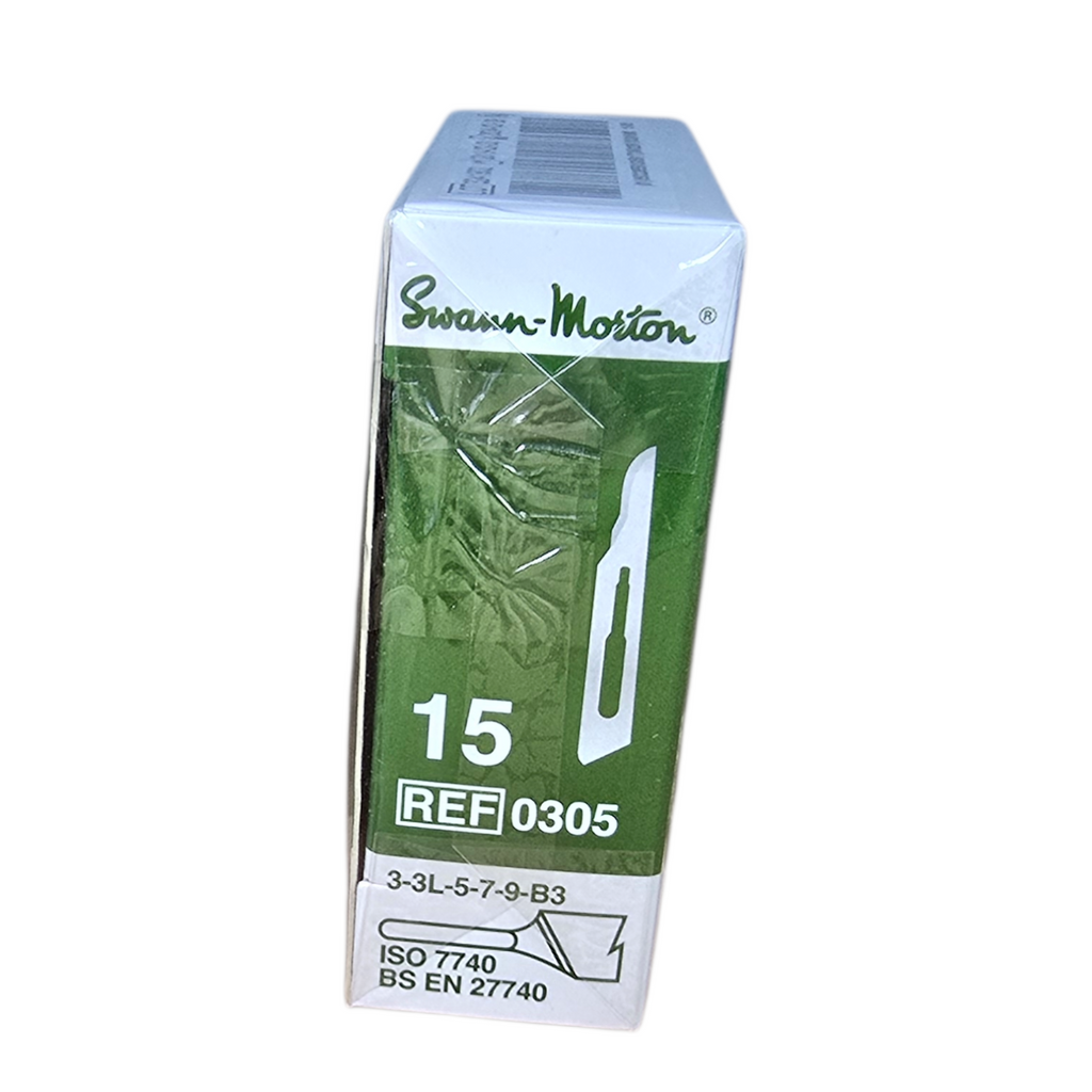 Swann Morton Carbon Sterile Surgical Scalpel Blade No.15 – Precision Curved Blade for Fine Incisions (Pack of 100)