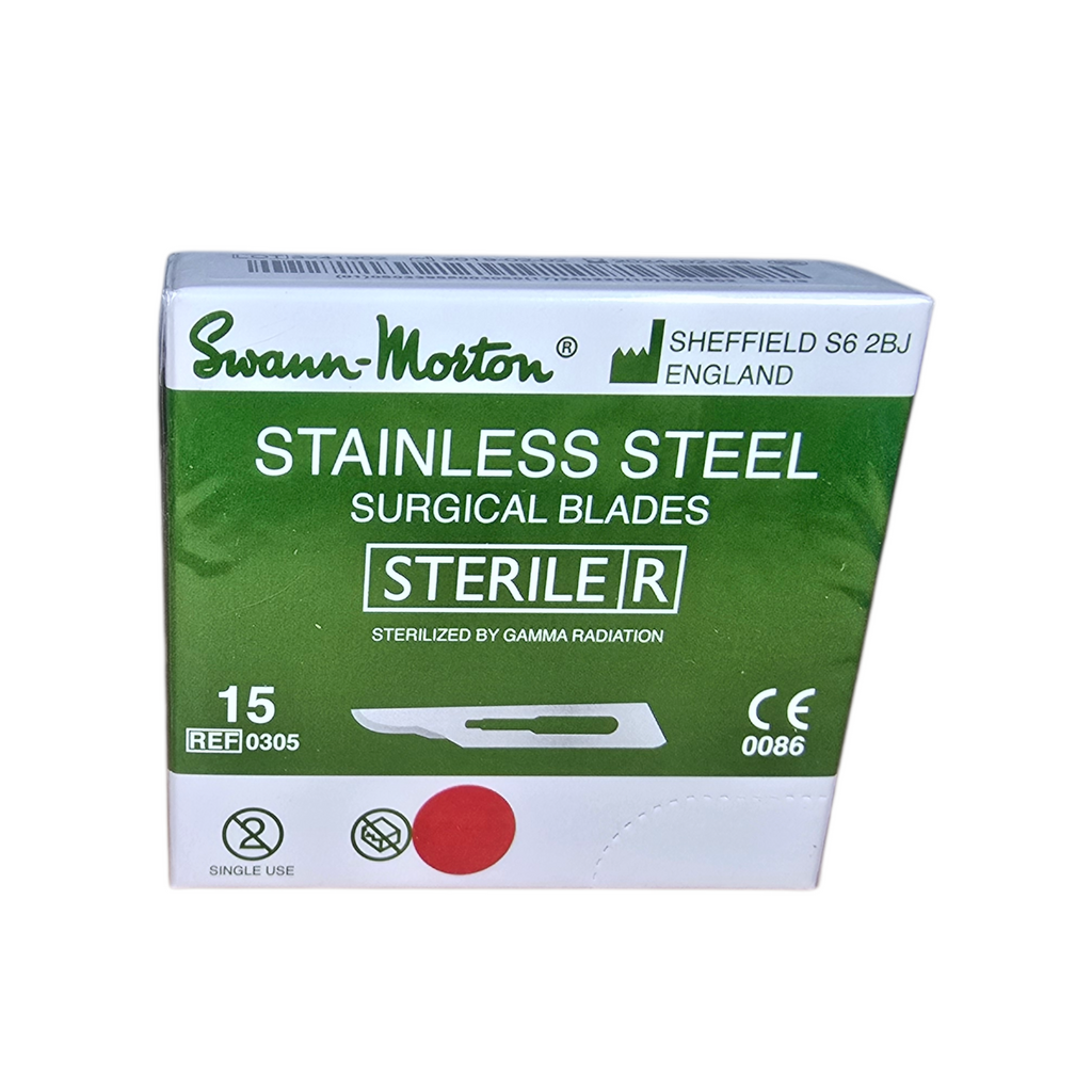 Swann Morton Carbon Sterile Surgical Scalpel Blade No.15 – Precision Curved Blade for Fine Incisions (Pack of 100)