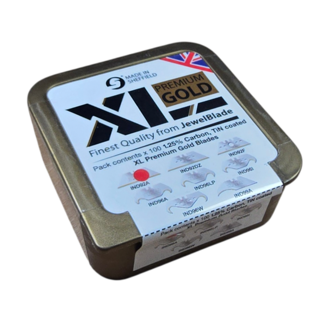 100 x  Utility Blades Heavy Duty XL Premium Gold 2 Notch Trimming Utility Blades.  – Made in Sheffield, England