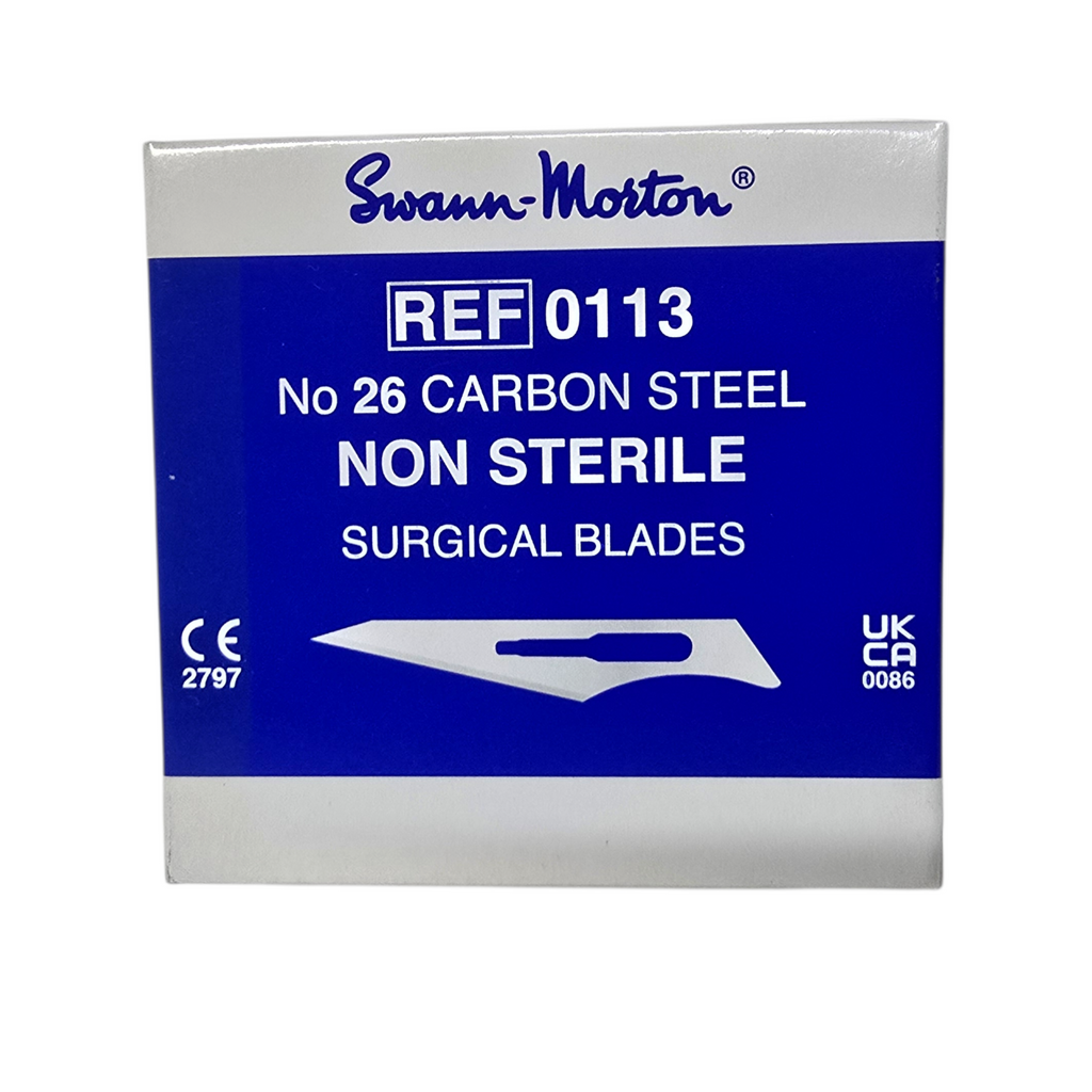 100 x Swann Morton Non Sterile Blades No.26 Carbon Steel  – Craft, Arts, Model Making, Card Design