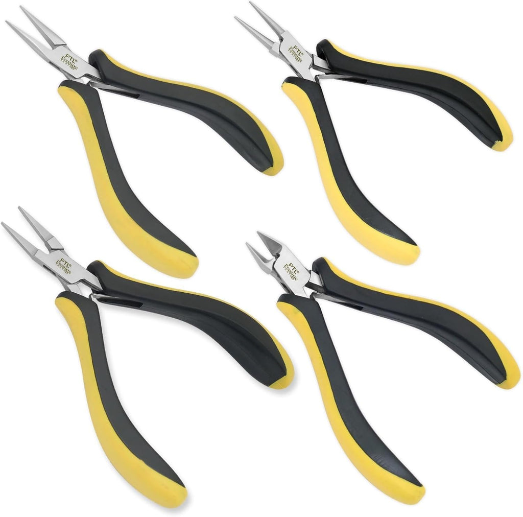4-Piece Slim Line Jewellery Making Pliers Set: Flat Nose, Chain Nose, Round Nose & Side Cutters