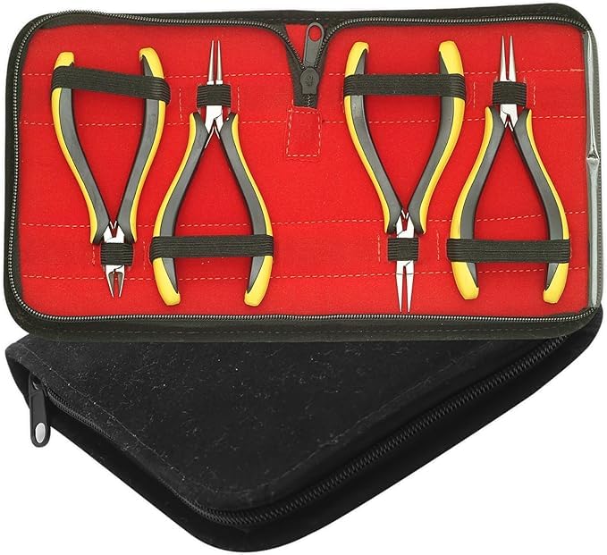 4-Piece Slim Line Jewellery Making Pliers Set: Flat Nose, Chain Nose, Round Nose & Side Cutters