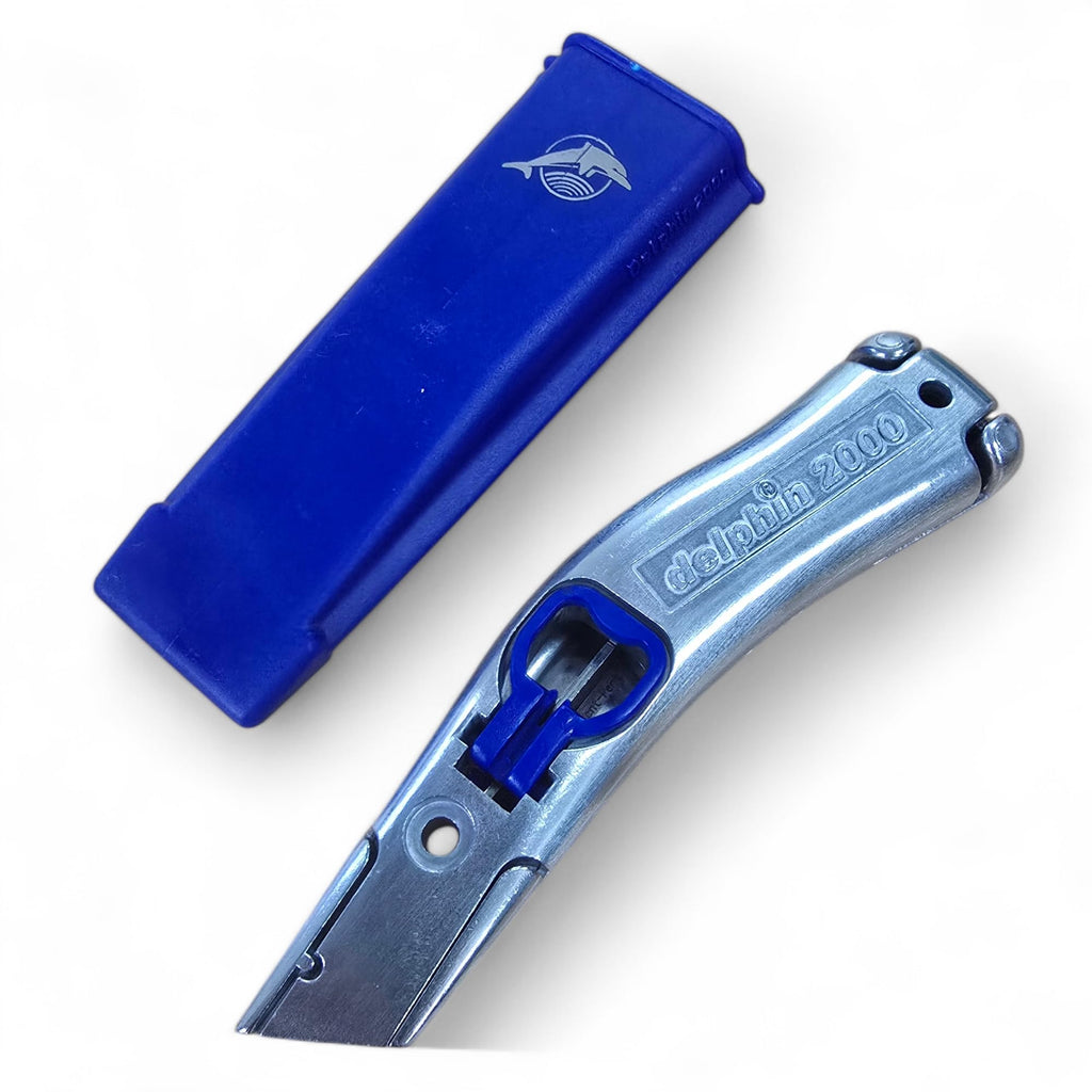 Dolphin 2000 Blue Quick Release Carpet Cutting Knife Handle with Holster, No Blades Included