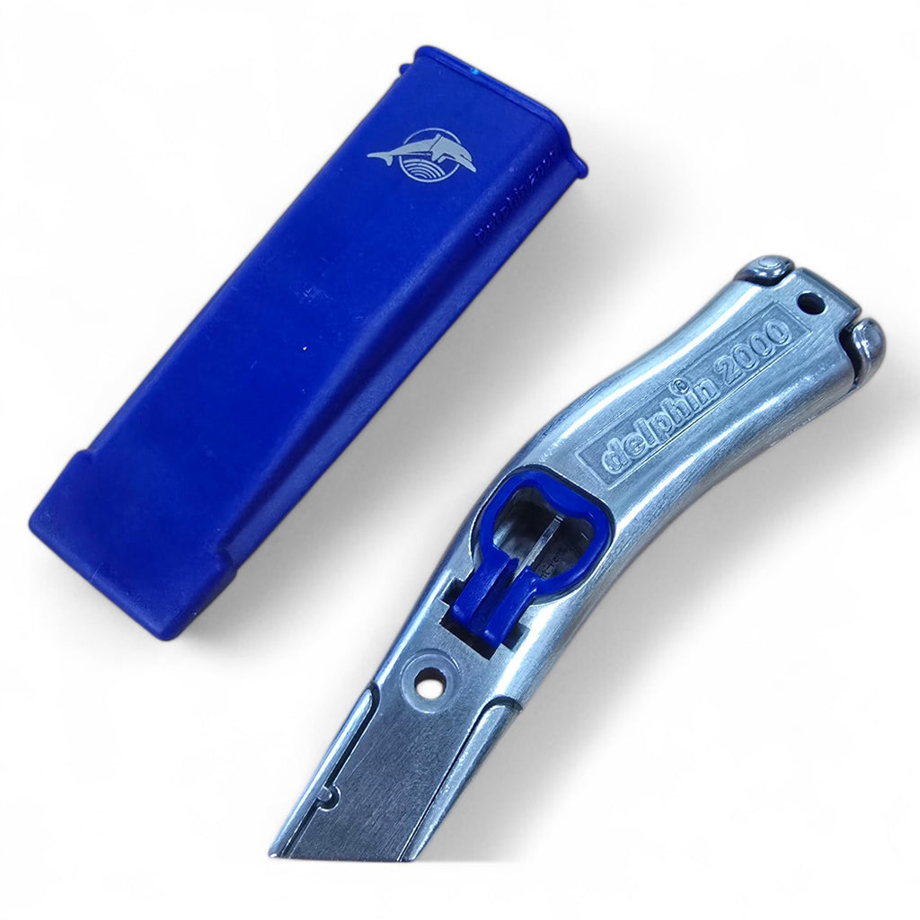 Dolphin 2000 Blue Quick Release Carpet Cutting Knife Handle with Holster, No Blades Included