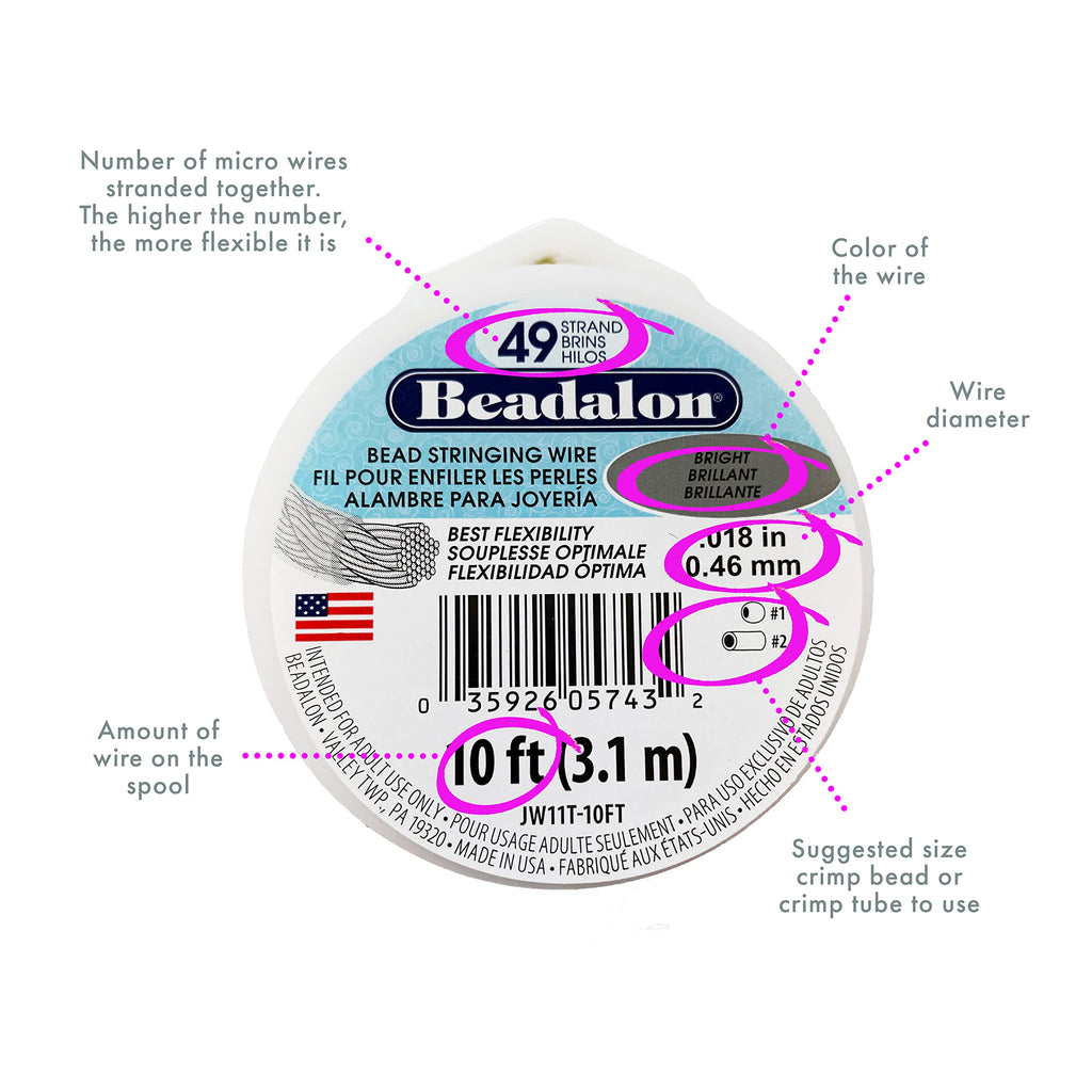 Beadalon Silver Plated Stringing Wire 49-Strand .024-inch x 10'-Silver-Plated