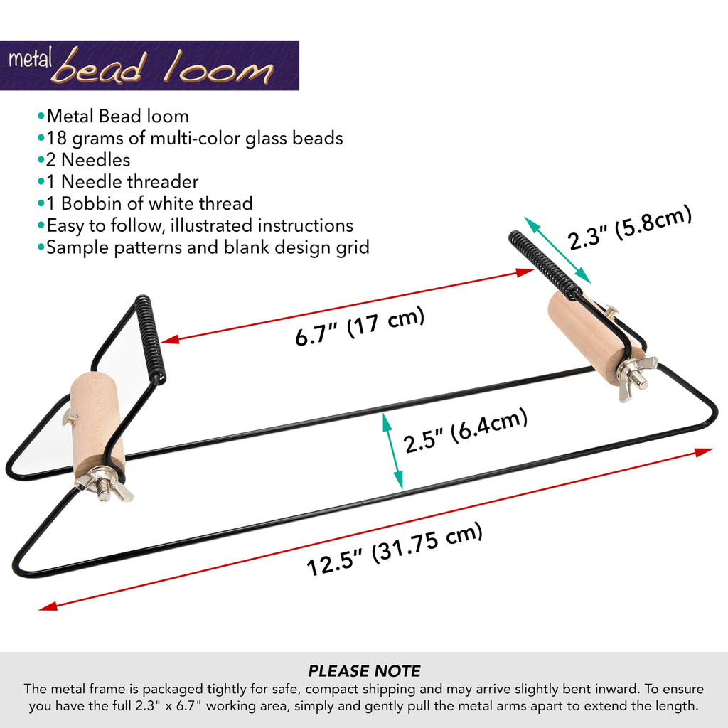 The Beadsmith Metal Bead Loom Kit, Includes Loom (12.5" x 2.5" x 3"), Thread, Needles, and 18 Grams Glass Beads for Bracelets, Necklaces, Belts, and More