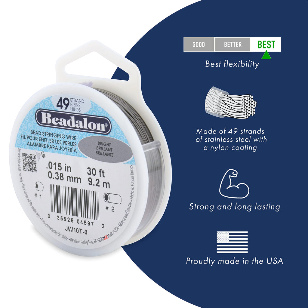Beadalon Silver Plated Stringing Wire 49-Strand .024-inch x 10'-Silver-Plated