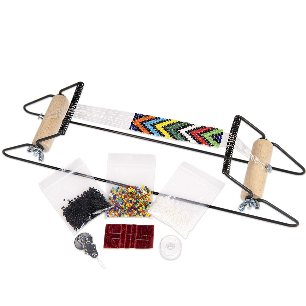 The Beadsmith Metal Bead Loom Kit, Includes Loom (12.5" x 2.5" x 3"), Thread, Needles, and 18 Grams Glass Beads for Bracelets, Necklaces, Belts, and More