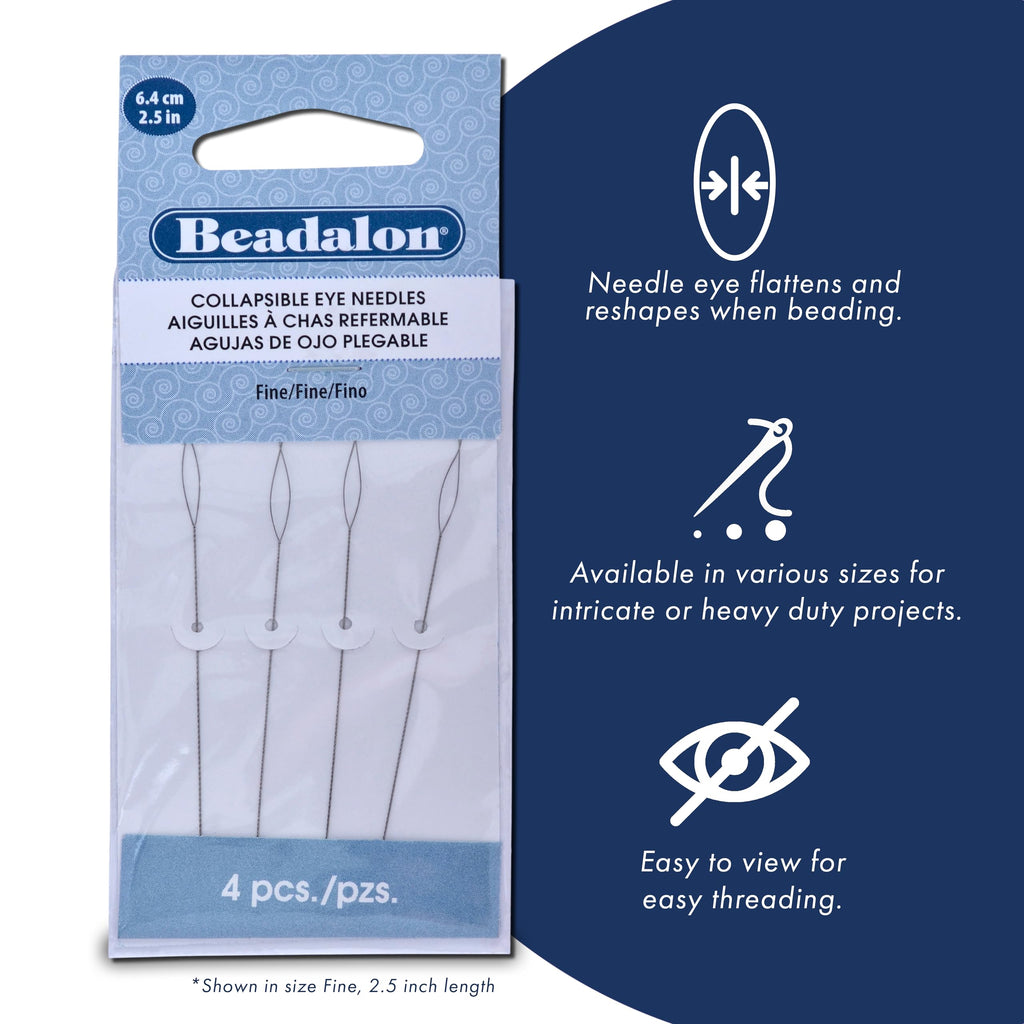 Beadalon 2.5-inch Fine Collapsible Eye Needles, Pack of 4
