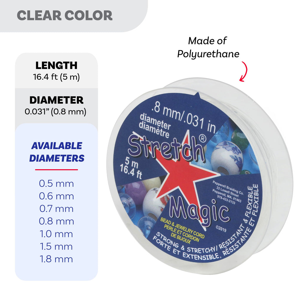 Stretch Magic Elastic Beading Cord – Clear Color, 0.8mm in Diameter, 5-Meter (16.4 ft)