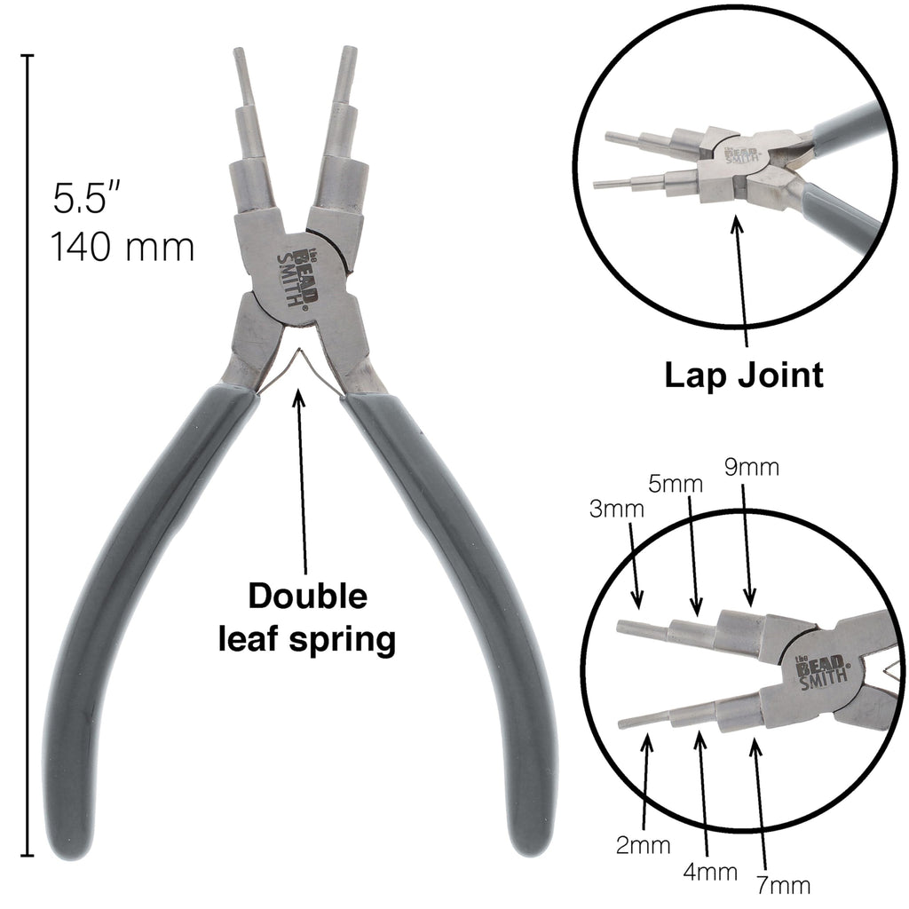 The Beadsmith Wire Looping Pliers – Create 6 Sizes (Ranging 2-9mm) of Loops & Jump Rings, 5.5" Long (140mm), Polished Steel Head & PVC Comfort Handle