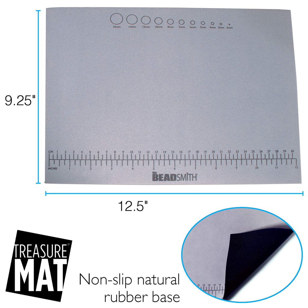 Beadsmith Non-Slip Treasure Mat, 12.5" x 9.25", Rubber Base with Padded Surface & Laser Printed Measurements