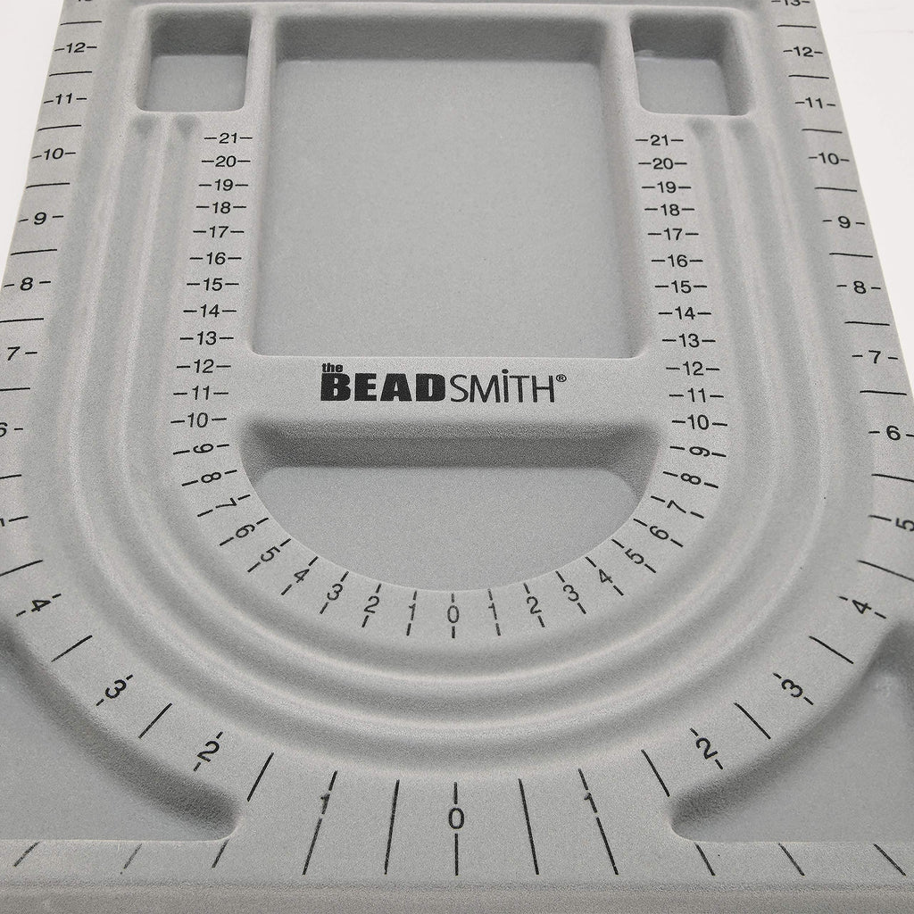 The Beadsmith Bead Board, Grey Flocked, 3 U-Shaped Channels, 6 Recessed Compartments, 9.5 x 13