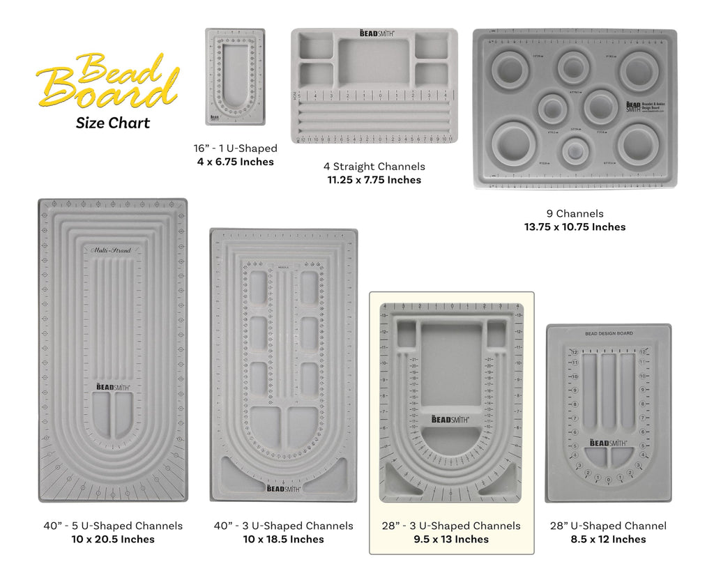 The Beadsmith Bead Board, Grey Flocked, 3 U-Shaped Channels, 6 Recessed Compartments, 9.5 x 13