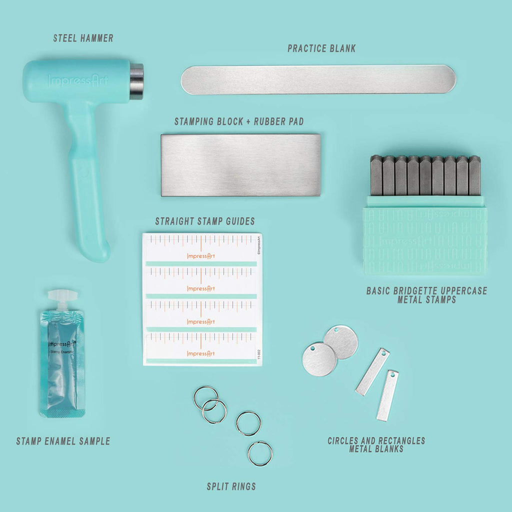 ImpressArt Metal Stamping Kit, Bridgette Basic Starter Set with 27 Uppercase 3mm Letter Stamps & Essential Tools for Jewelry Making