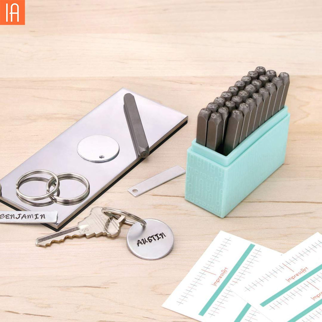 ImpressArt Metal Stamping Kit, Bridgette Basic Starter Set with 27 Uppercase 3mm Letter Stamps & Essential Tools for Jewelry Making