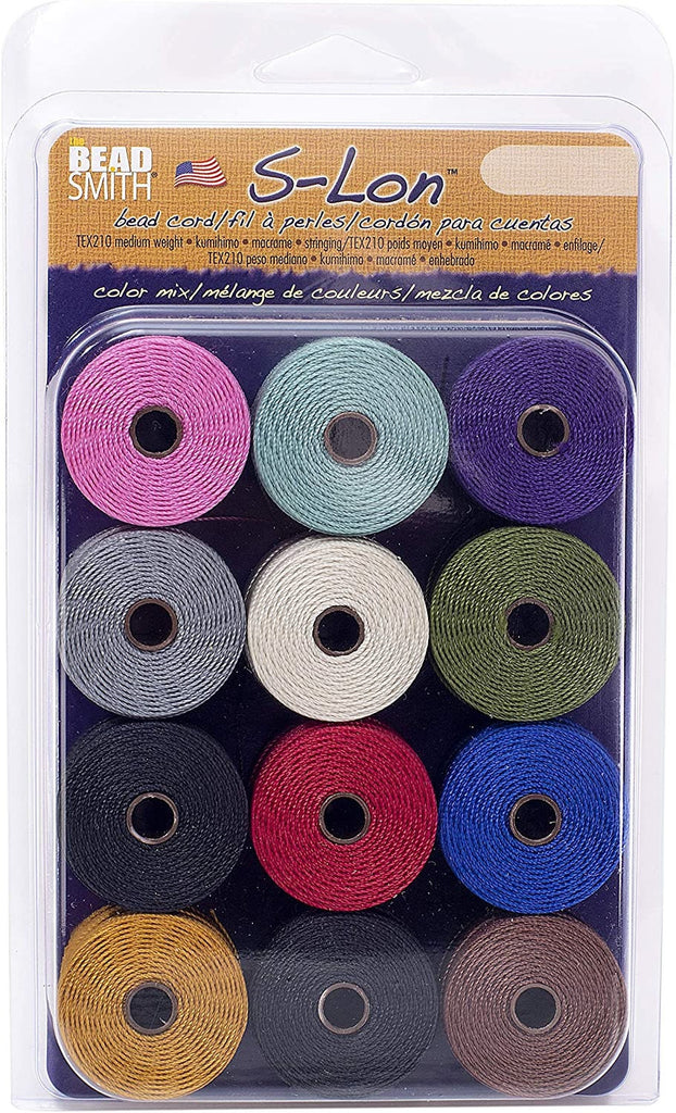 Beadsmith S-Lon Beading Cord Set – 12 Multi-Coloured Spools