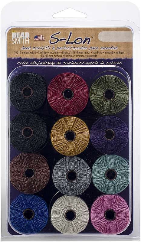 Beadsmith S-Lon Beading Cord Set – 12 Multi-Coloured Spools