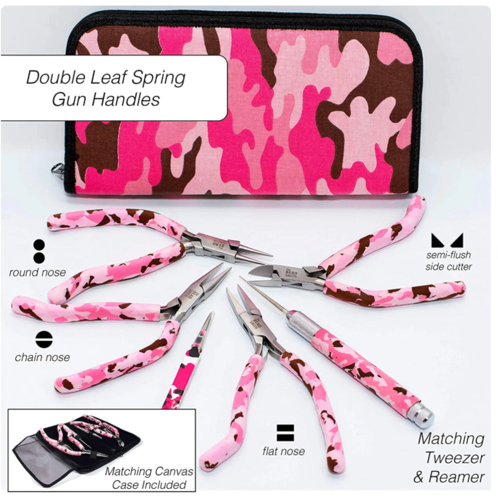 BeadSmith Pink Camo 6-Piece Gun Handle Jewellery Tool Kit | Pliers Set for Beading & Crafting