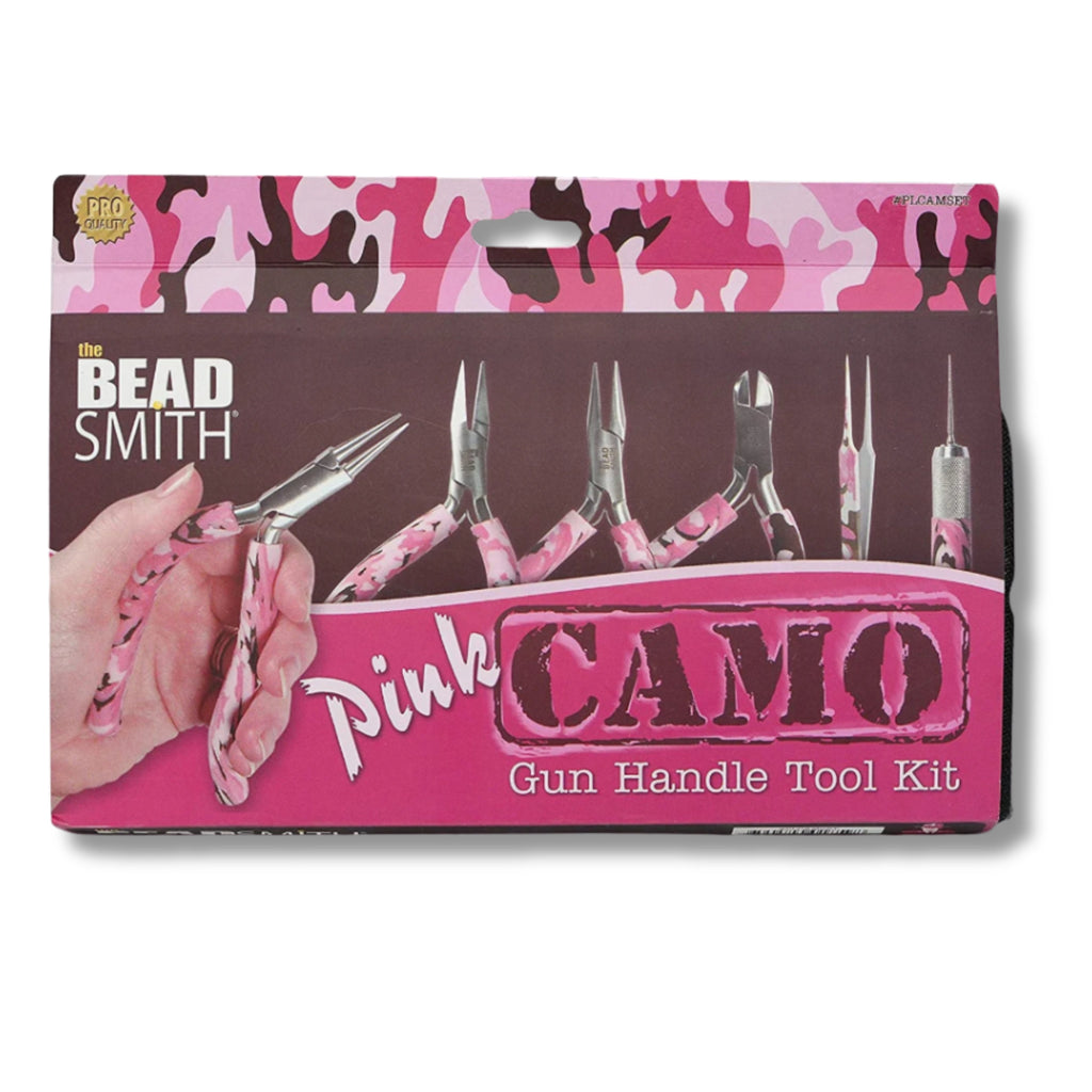 BeadSmith Pink Camo 6-Piece Gun Handle Jewellery Tool Kit | Pliers Set for Beading & Crafting