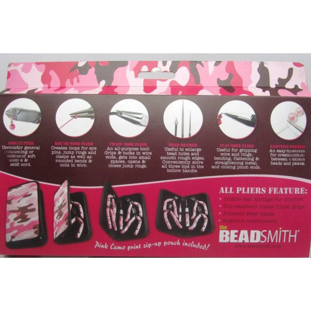 BeadSmith Pink Camo 6-Piece Gun Handle Jewellery Tool Kit | Pliers Set for Beading & Crafting