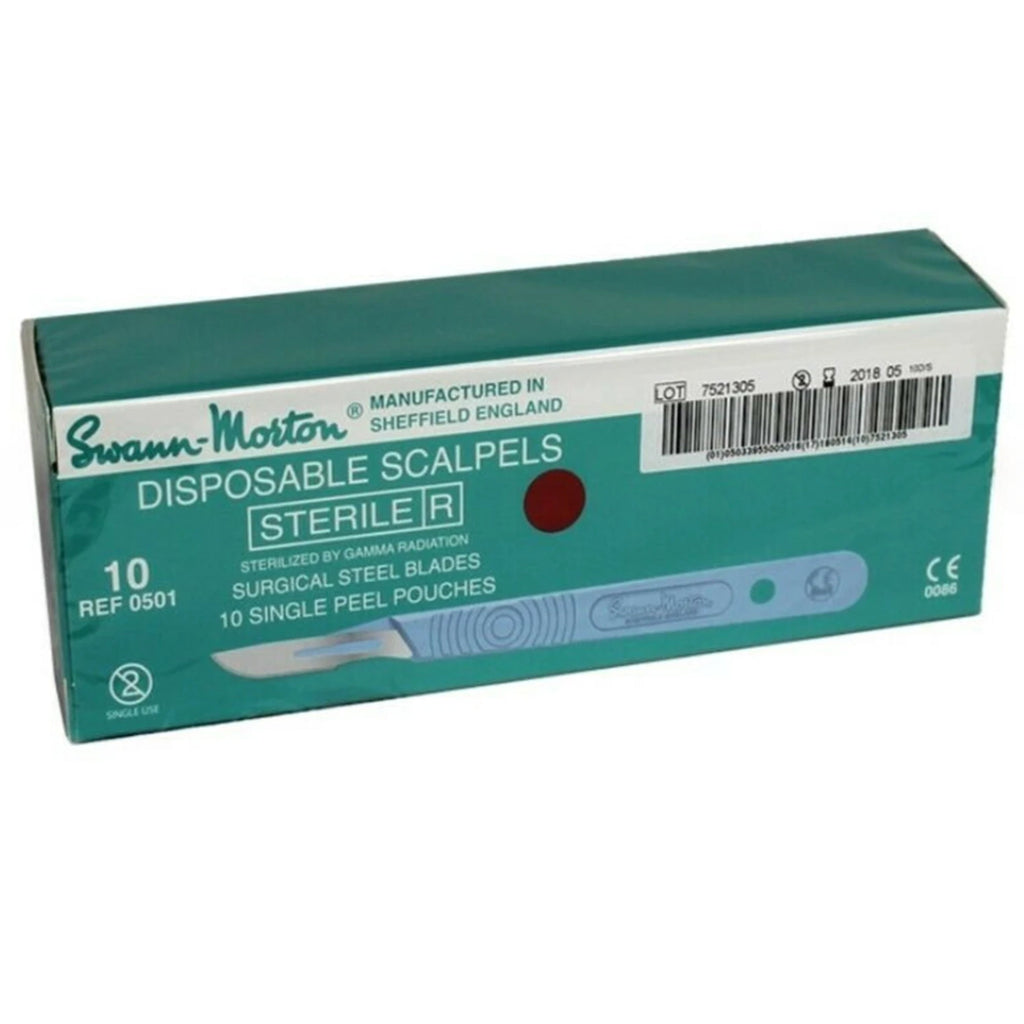 Swann Morton Disposable Scalpels No. 10 Dermaplaning Blades with Handles - 10 Pack