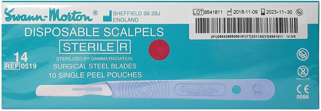 Swann-Morton Disposable Scalpel No. 14 Dermaplaning Blades – Sterile Surgical Blade – Pack Of 10