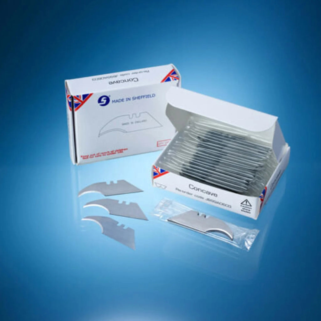 200 x Concave Carpet Knife Blades For Delphin Knife – Premium Quality – Made in Sheffield, England