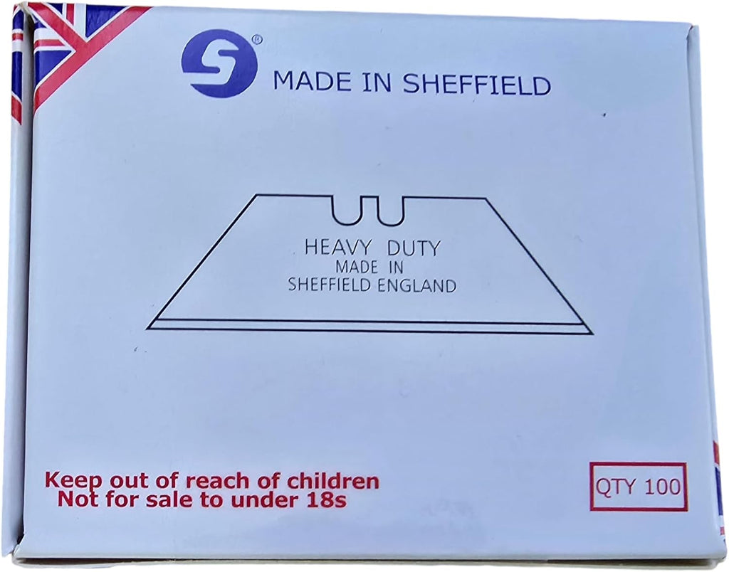 100 x Heavy Duty Carpet Knife Blades For Delphin Knife – Professional Quality – Made in Sheffield, England