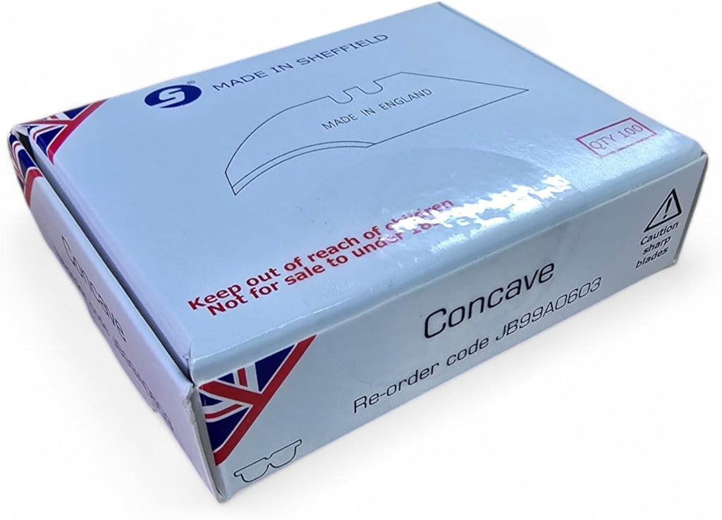100 x Concave Carpet Knife Blades – Precision Cutting – Made in Sheffield, England