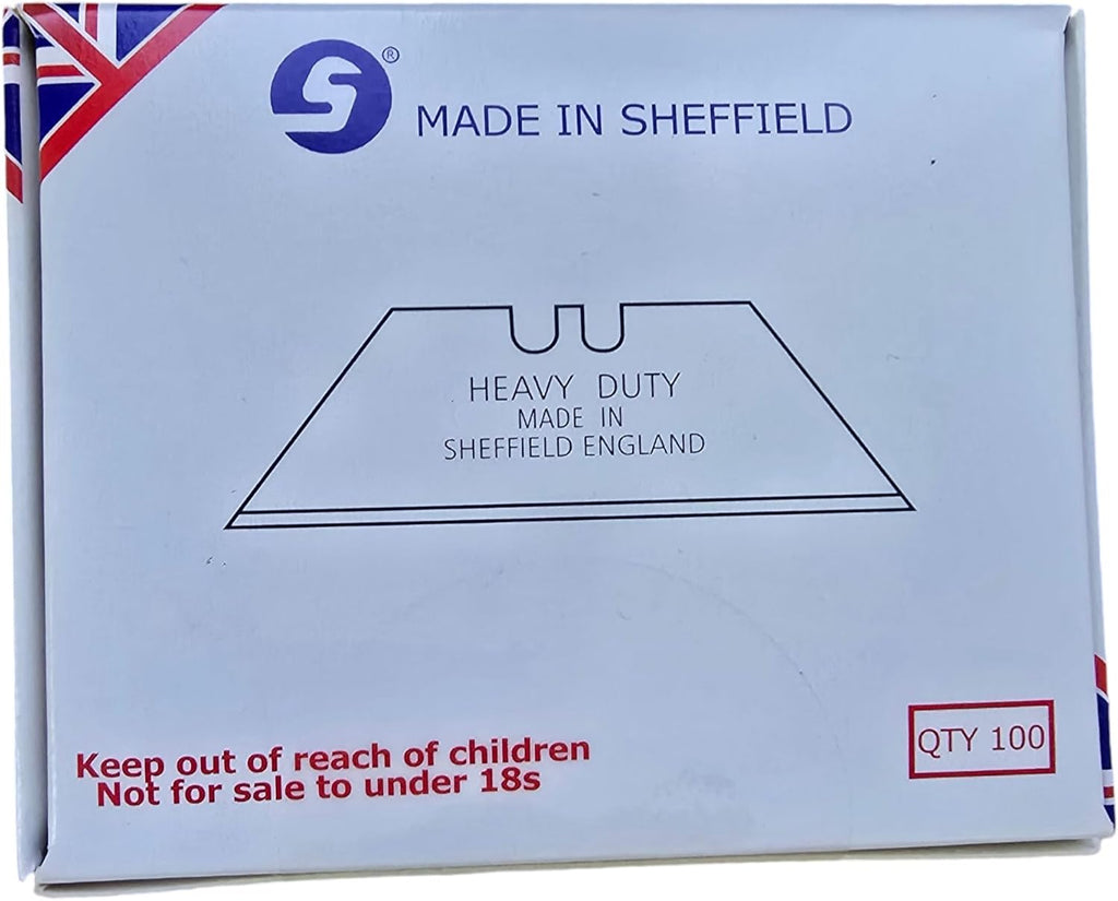 100 x Heavy Duty Carpet Knife Blades For Delphin Knife – Professional Quality – Made in Sheffield, England