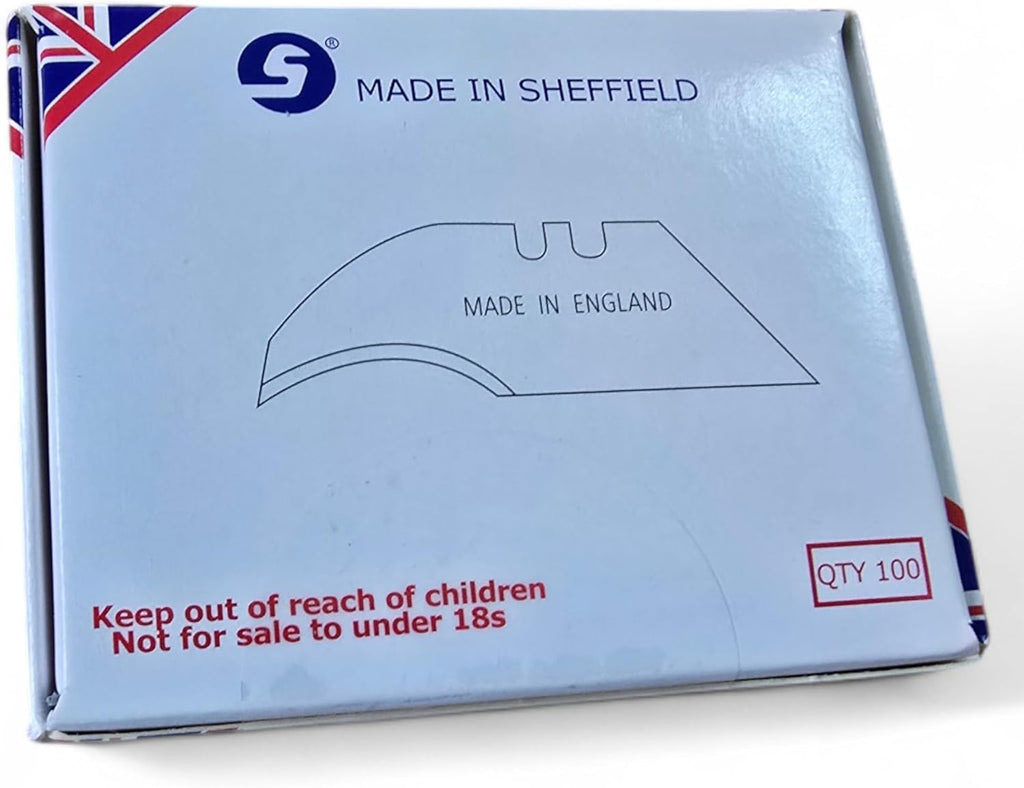 100 x Concave Carpet Knife Blades – Precision Cutting – Made in Sheffield, England