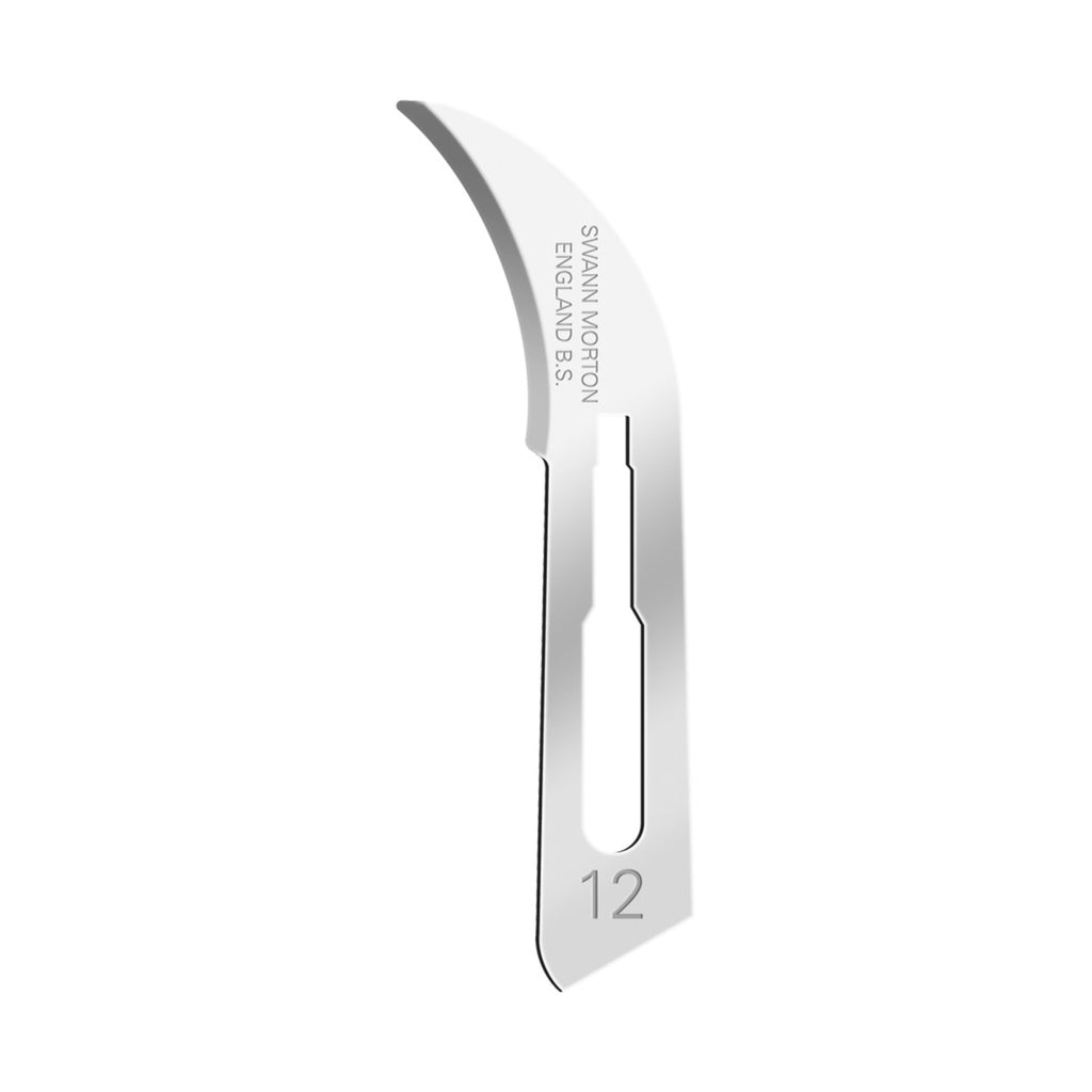 Swann Morton Carbon Sterile Surgical Scalpel Blade No.12 – Curved Crescent Blade for Precision Incisions (Pack of 100)