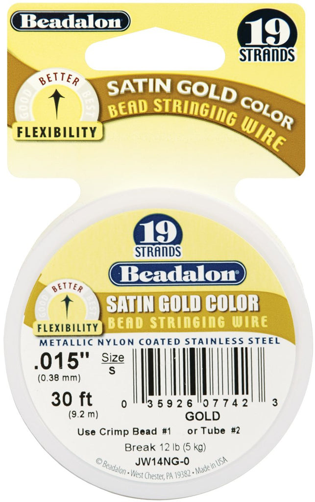 Beadalon Stringing Wire 19-Strand .015" X30'-Satin Gold
