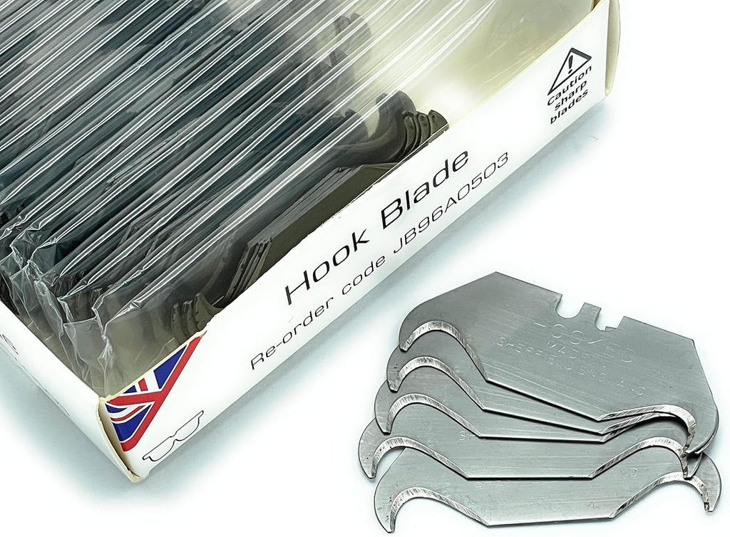 100 x Jewel Hooked Utility Blades Carpet Knife – Premium Quality – Made in Sheffield, England