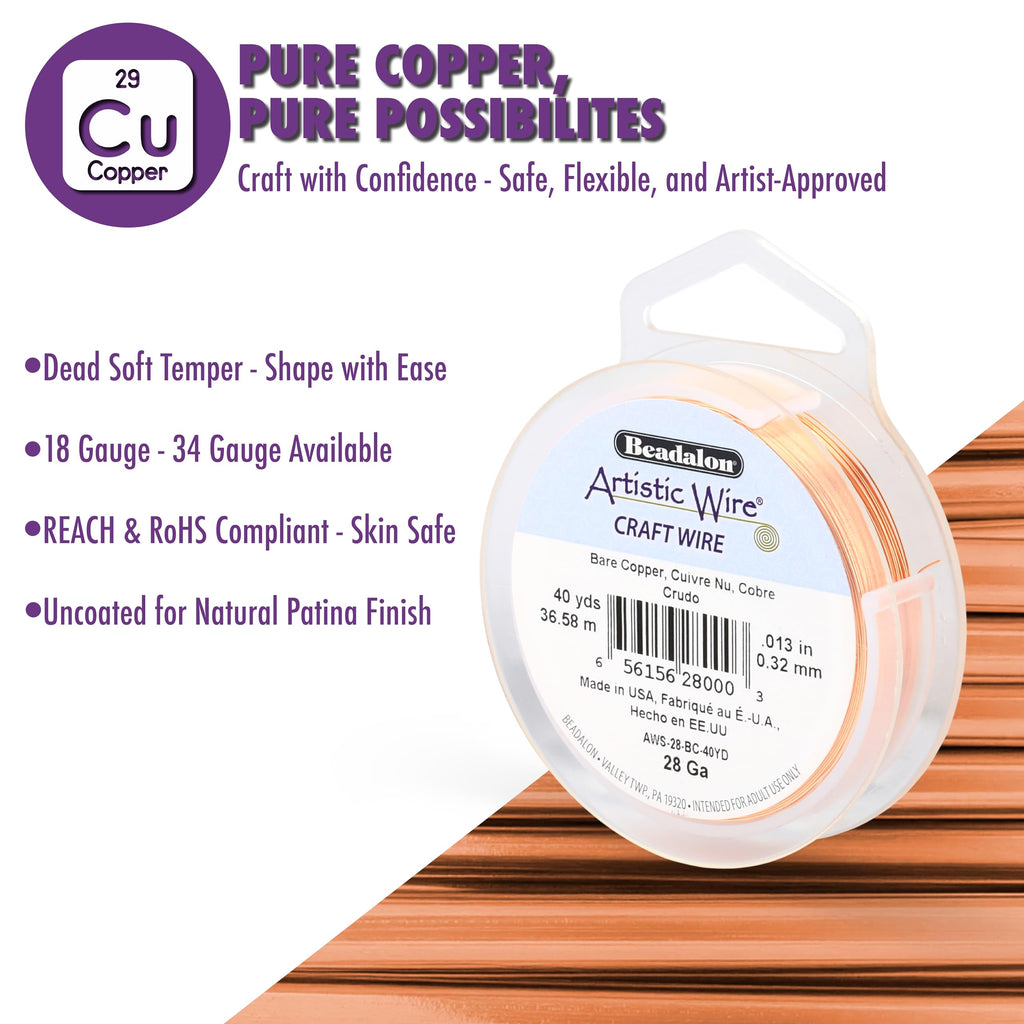 Artistic Wire Bare Copper Craft Wire, 24 Gauge / 20 yd