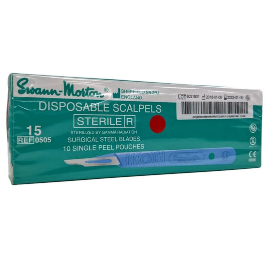Swann-Morton No.15 Disposable Surgical Scalpels – Pack of 10 Sterile Blades (Made in Sheffield, UK)