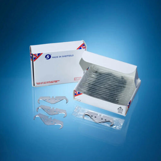 100 x Super Hook Carpet Knife Blades – Premium Quality – Made in Sheffield, England